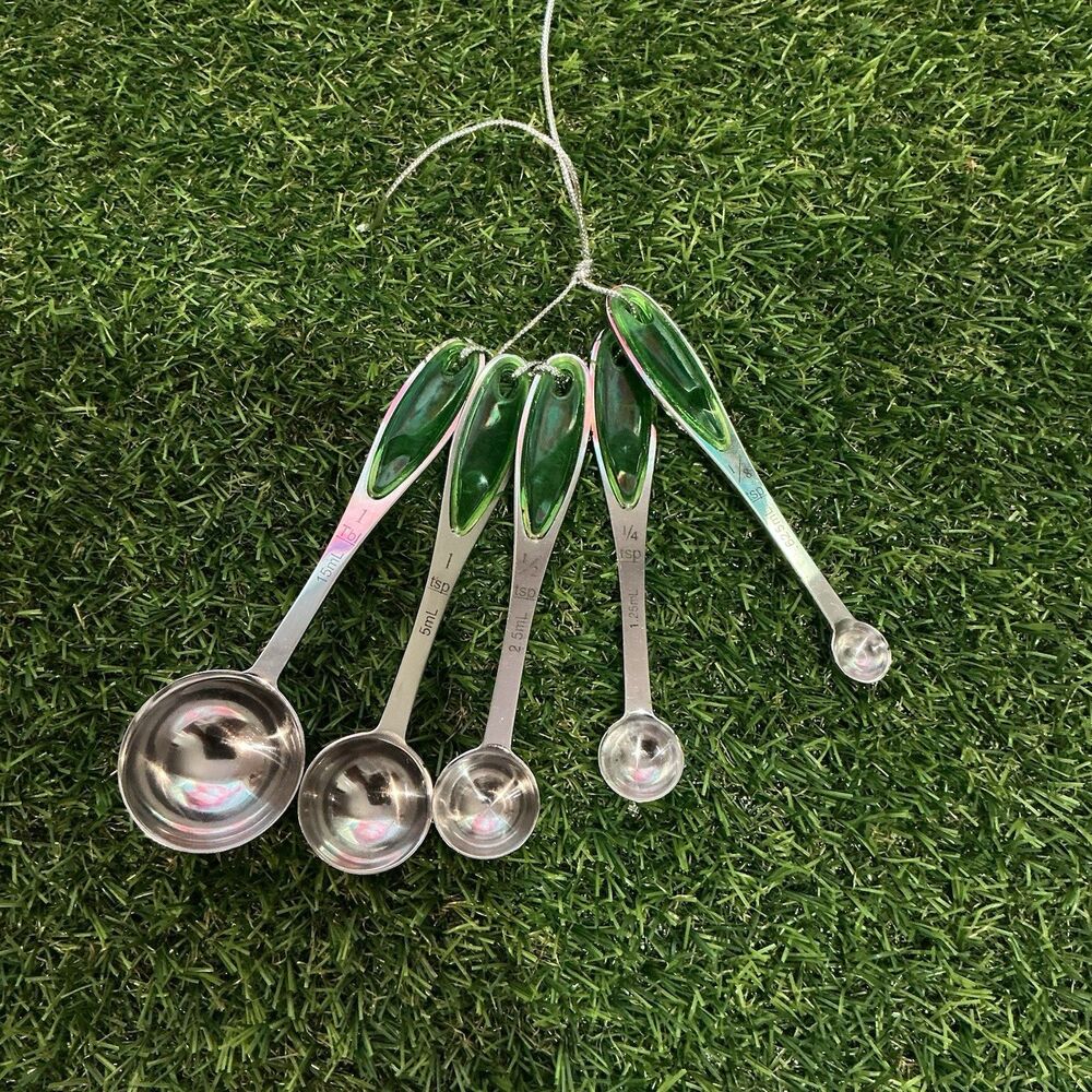 Endurance Measuring Spoons Set of 5 Stainless Steel Green Lucite Handles